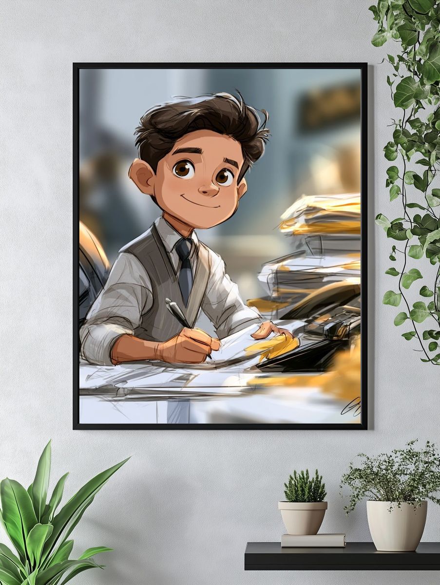 Young Office Worker Illustration Poster. — room view 4