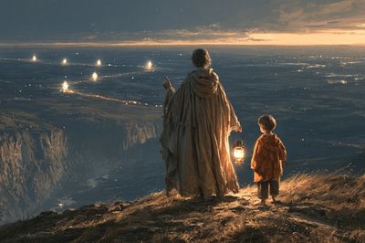 Lantern Over the Valley Illustration Poster. poster