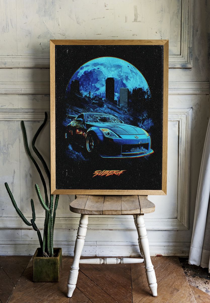 Nissan 350Z Moonlit City Poster. — room view 1