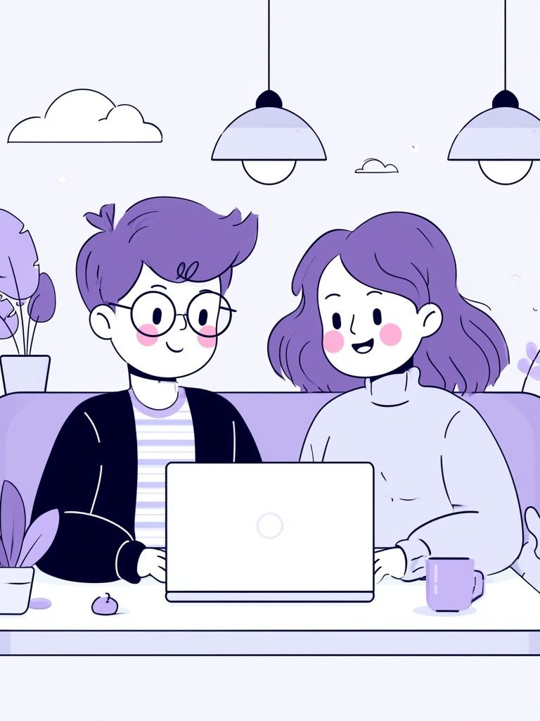 Cozy Couple Laptop Illustration Poster. poster detail