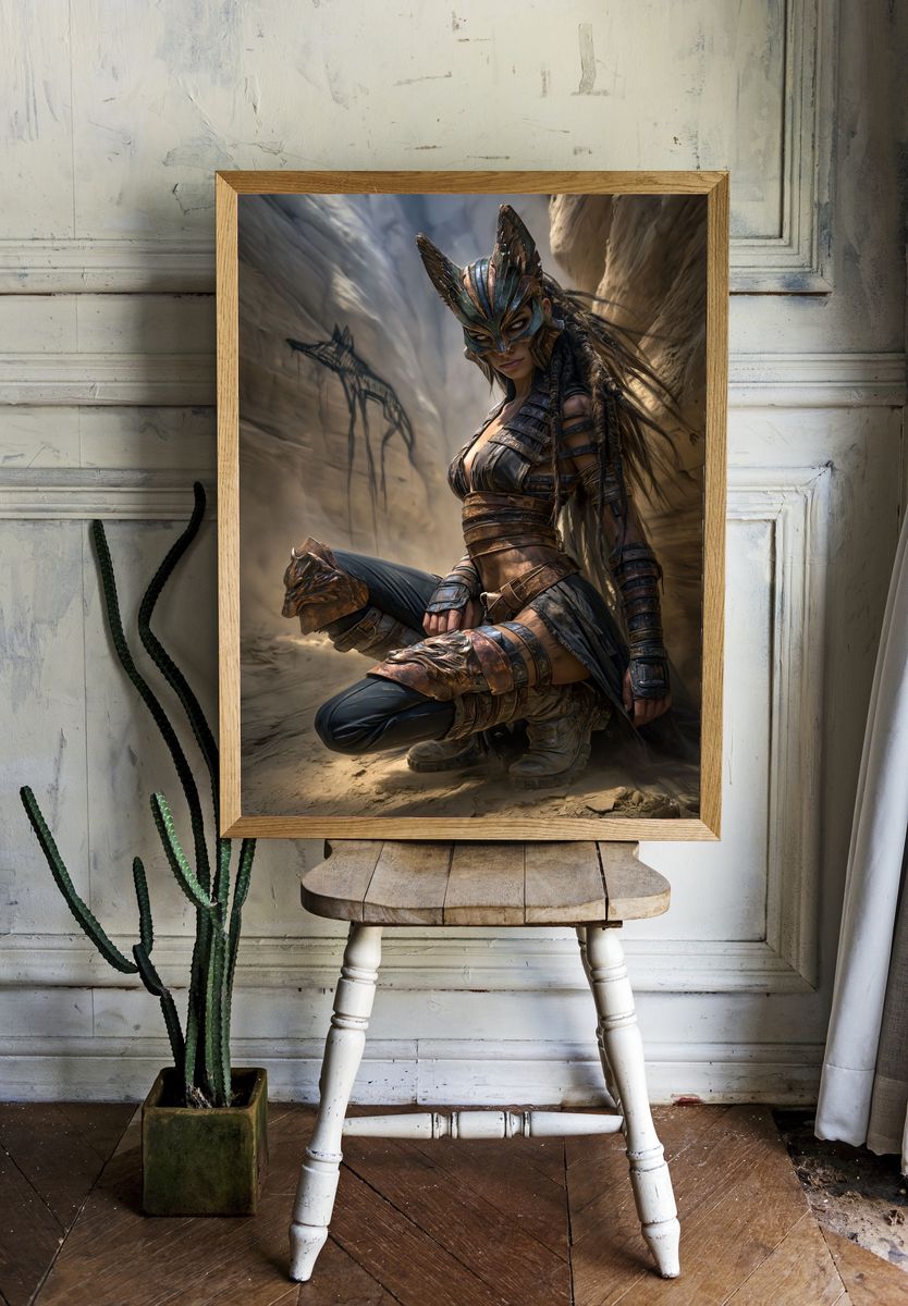 Masked Warrior Fantasy Print. room preview