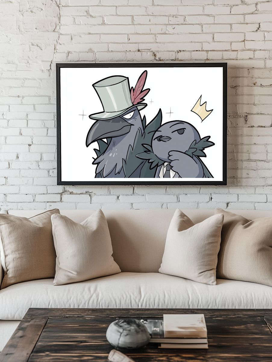 Top Hat Crow Duo Illustration Poster. room preview