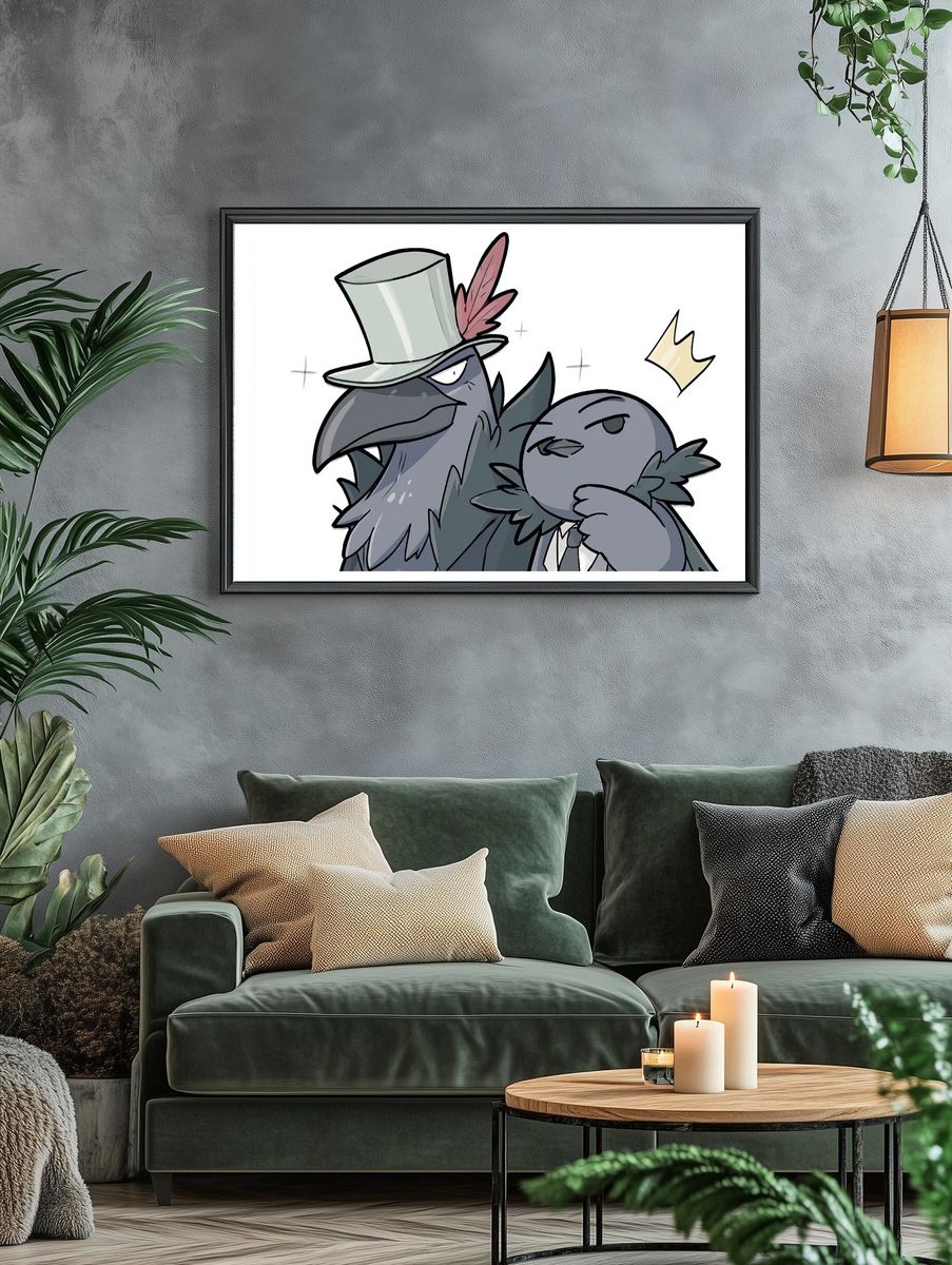 Top Hat Crow Duo Illustration Poster. — room view 4