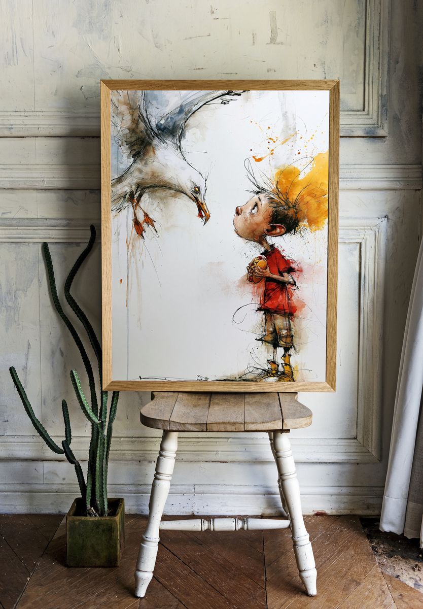Boy and Seagull Illustration Poster. room preview
