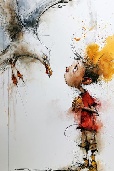 Boy and Seagull Illustration Poster. poster