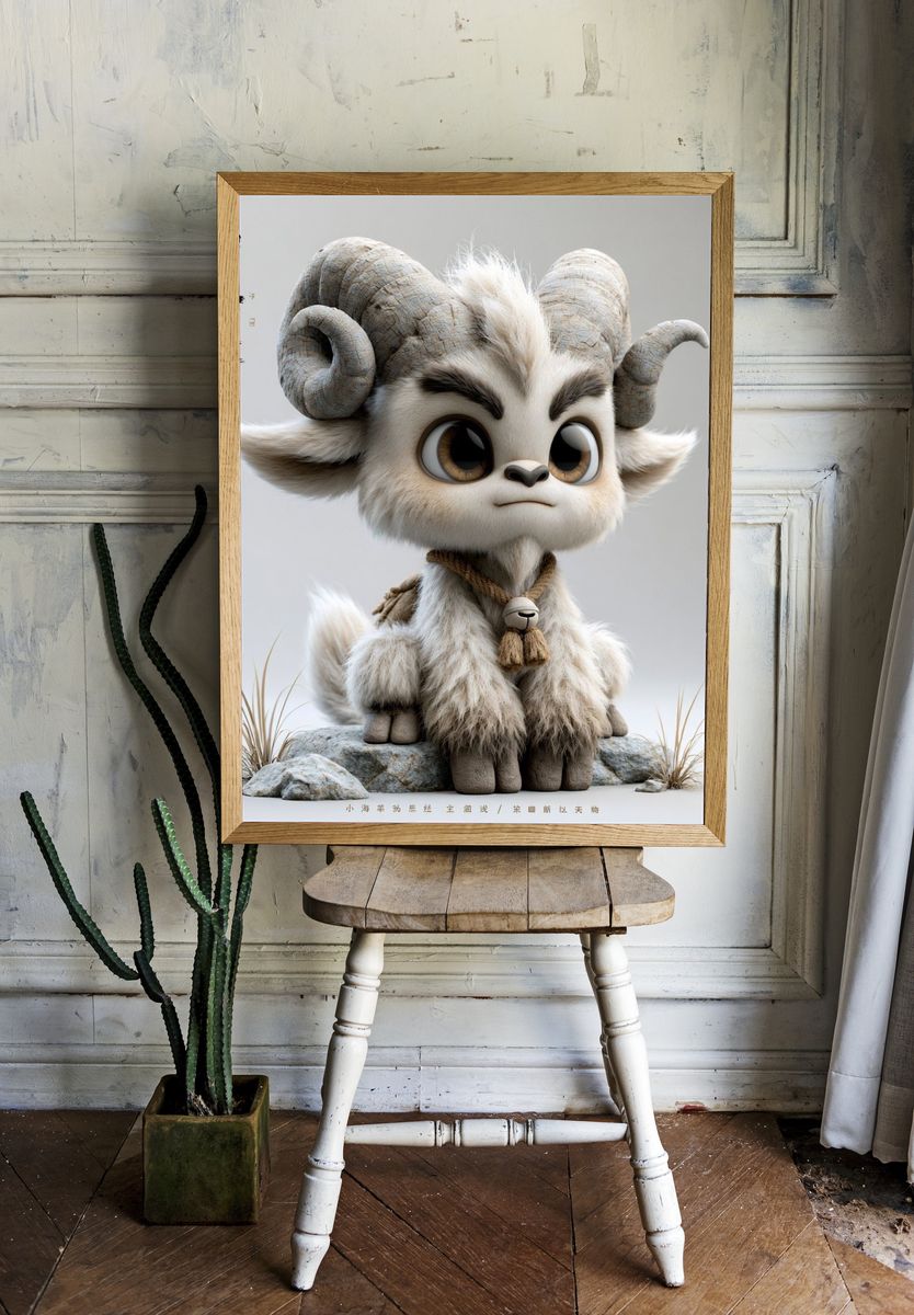 Cute Ram Character Illustration Poster. room preview