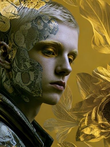 Golden Surreal Portrait Print. poster — illustration art