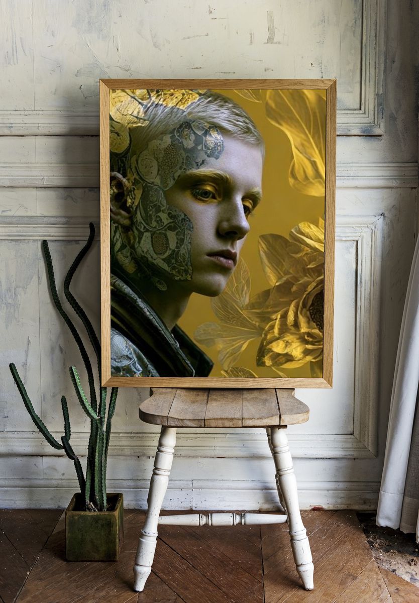 Golden Surreal Portrait Print. — room view 1