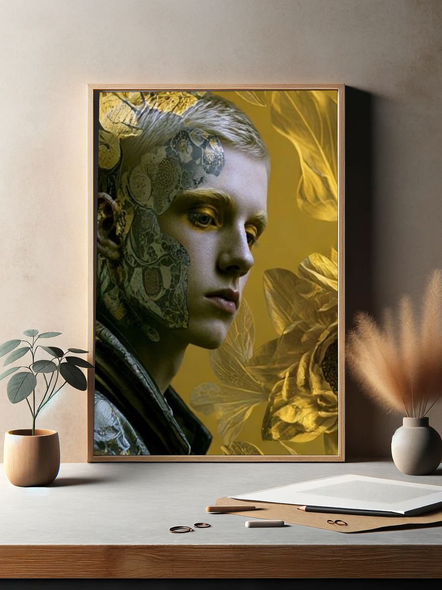 Golden Surreal Portrait Print. — room view 2