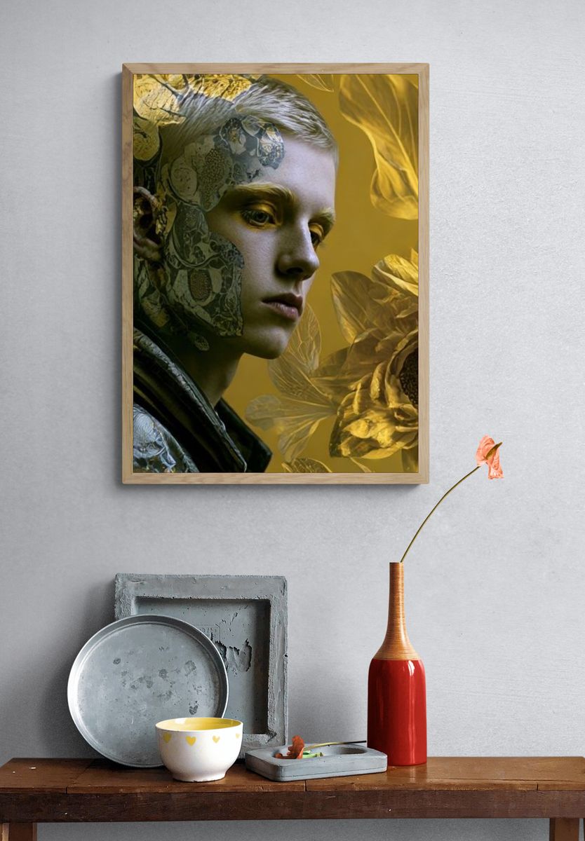Golden Surreal Portrait Print. — room view 3