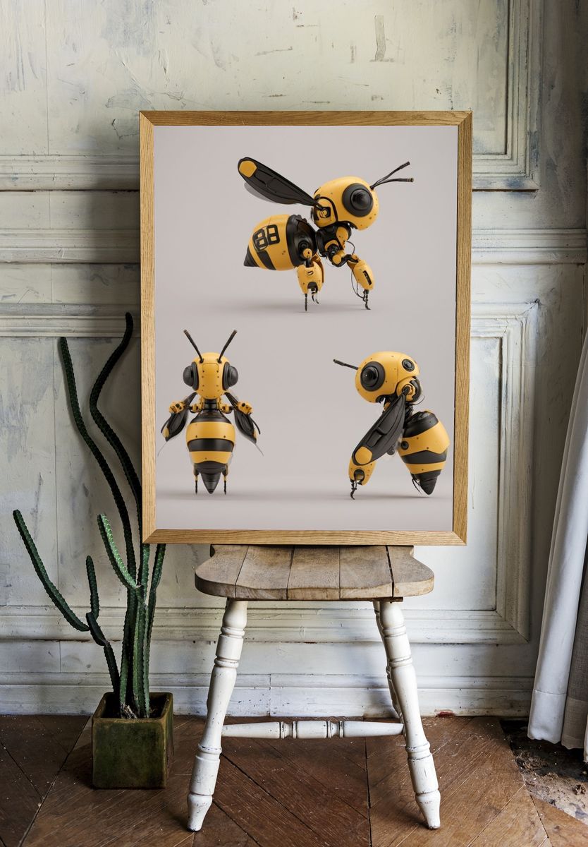 Robotic Bee Illustration Print. — room view 1