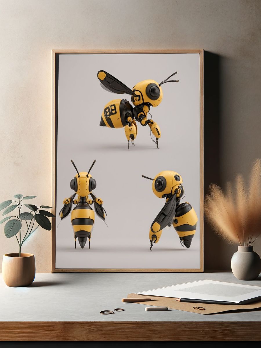 Robotic Bee Illustration Print. — room view 2