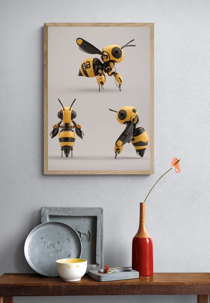 Robotic Bee Illustration Print. — room view 3