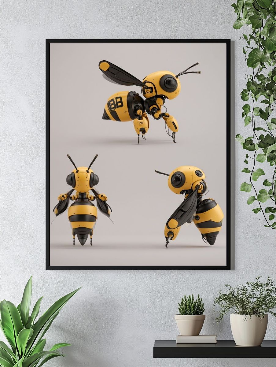 Robotic Bee Illustration Print. — room view 4