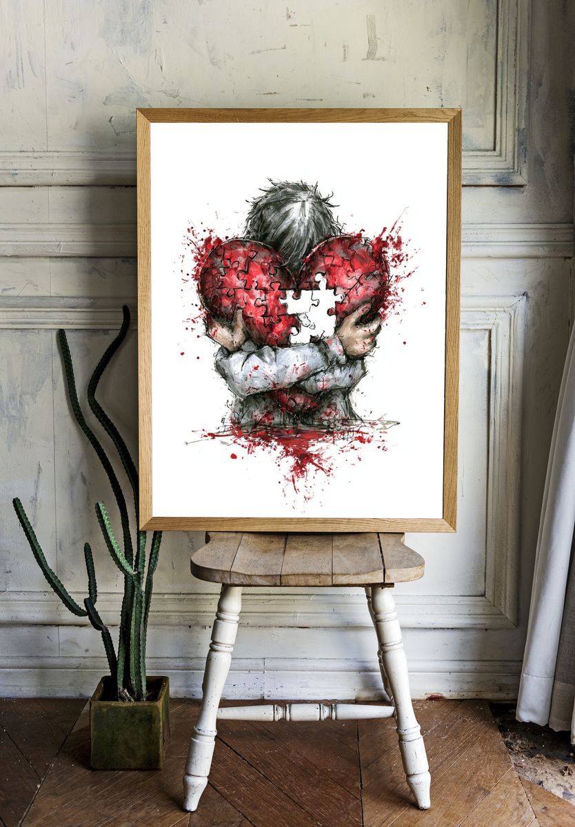 Broken Heart Child Illustration Poster. — room view 1
