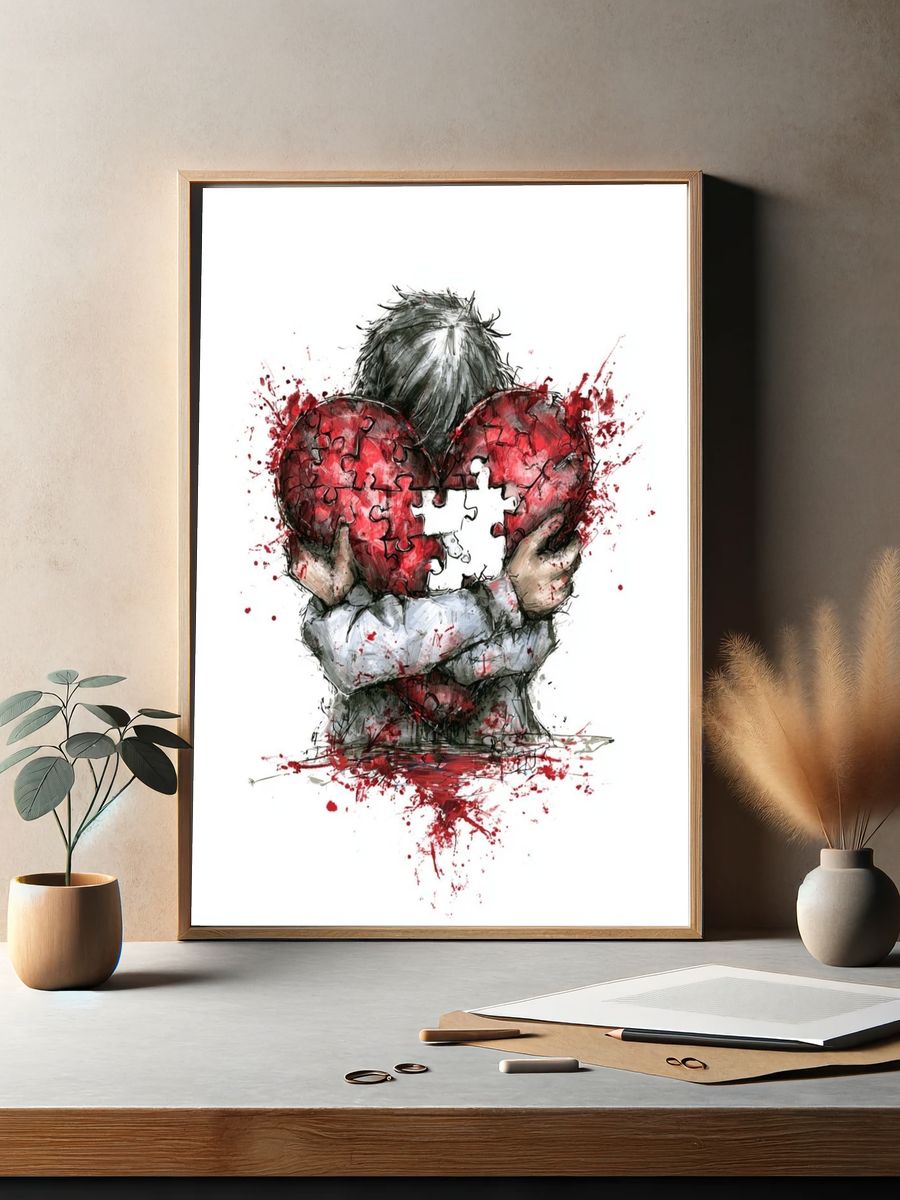 Broken Heart Child Illustration Poster. — room view 2