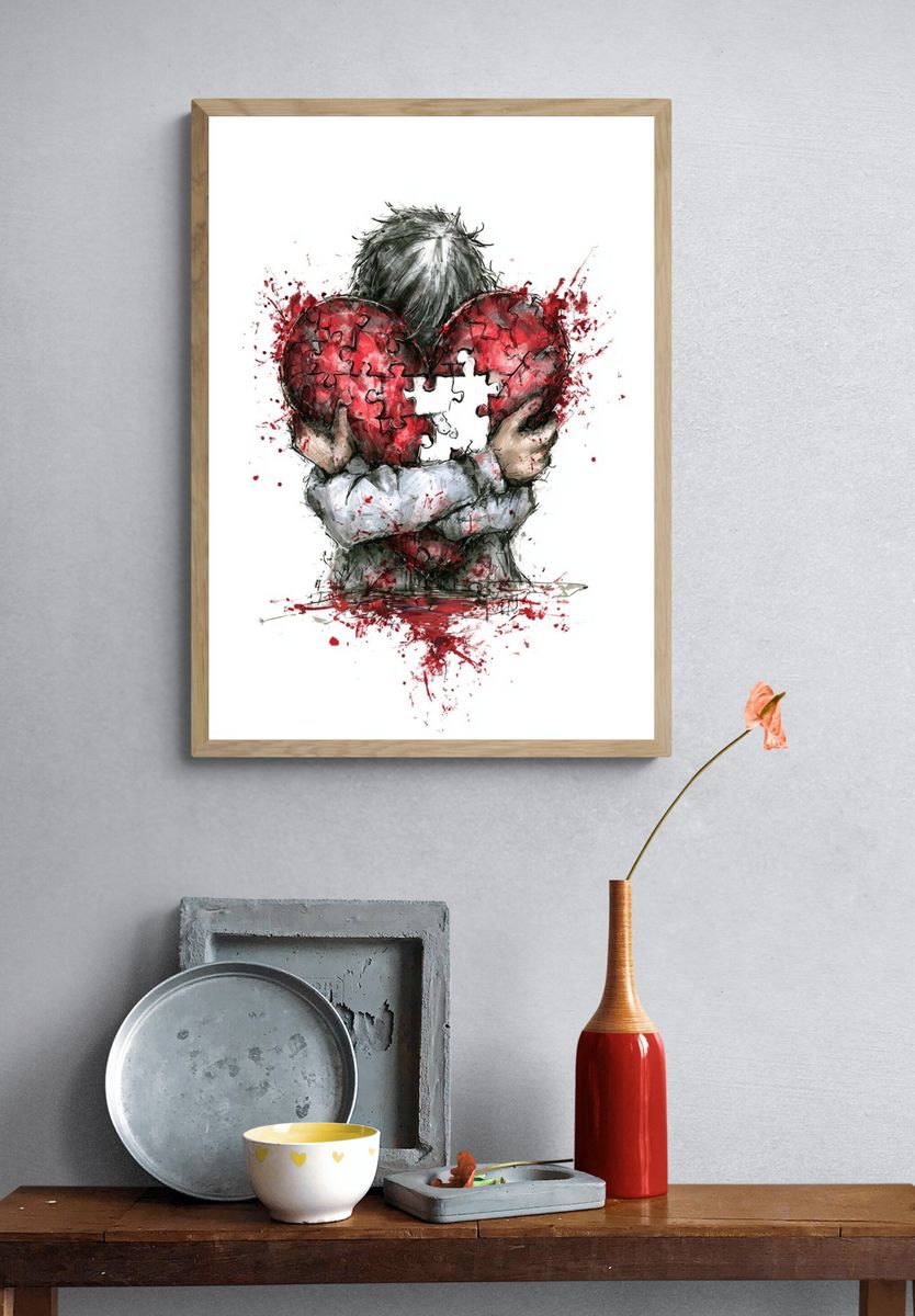 Broken Heart Child Illustration Poster. — room view 3
