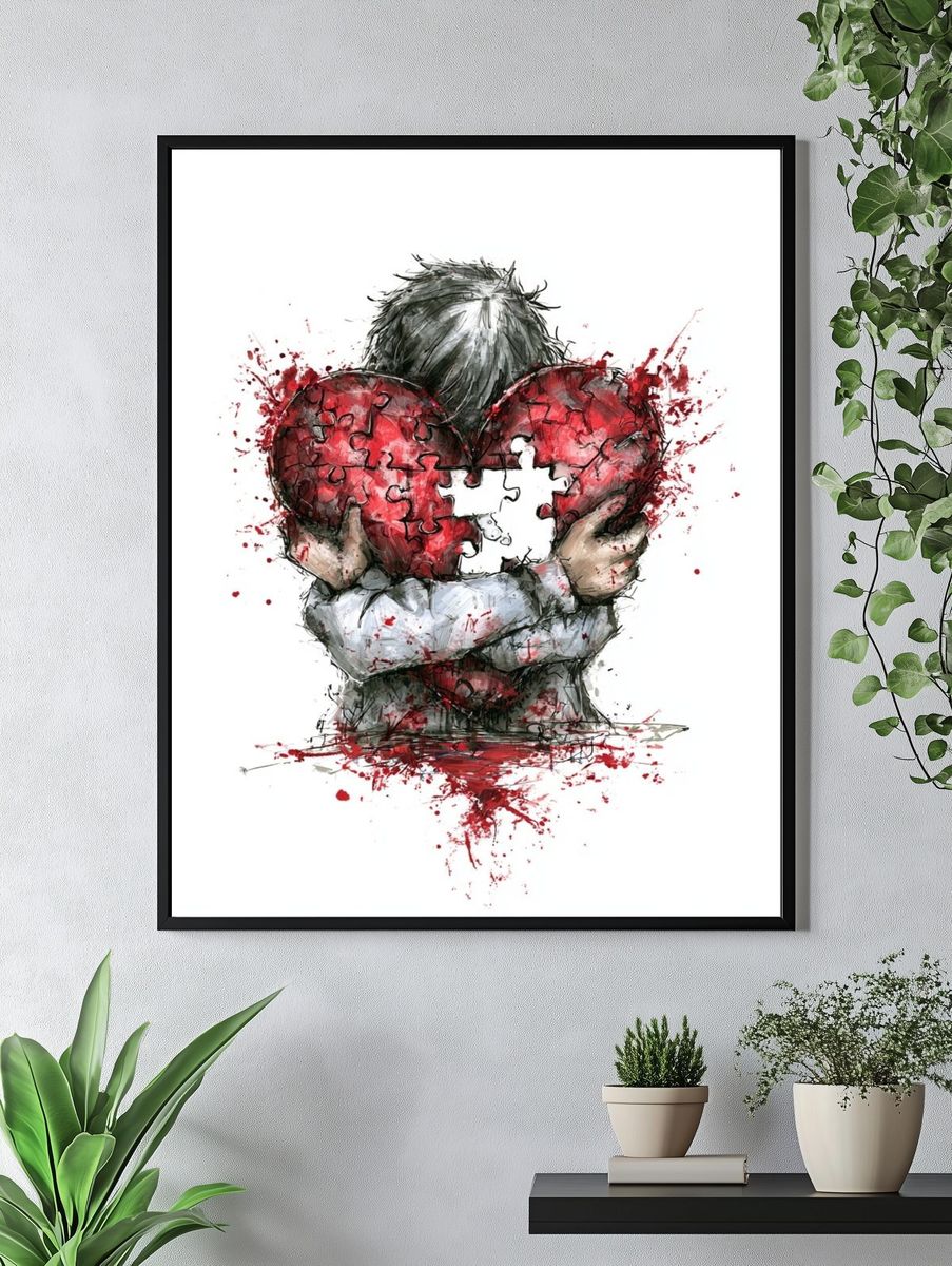 Broken Heart Child Illustration Poster. — room view 4