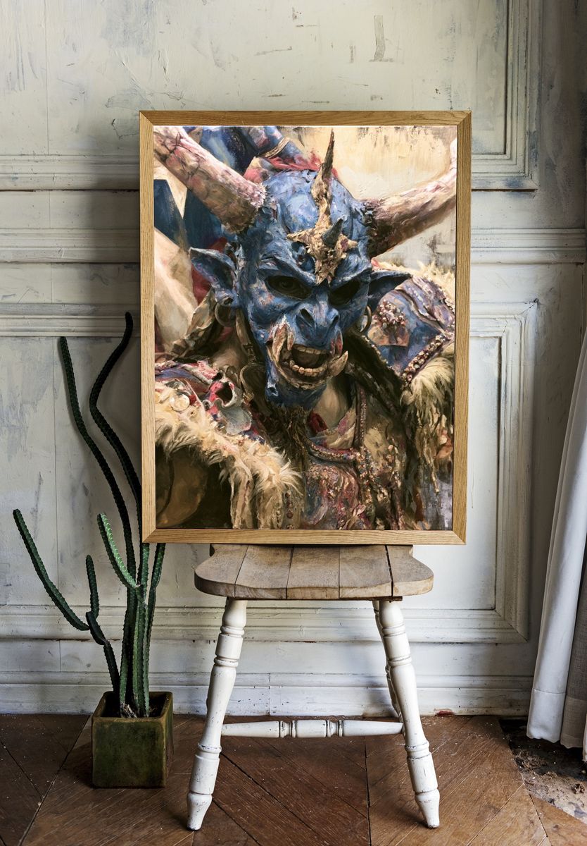 Horned Demon Portrait Print. room preview