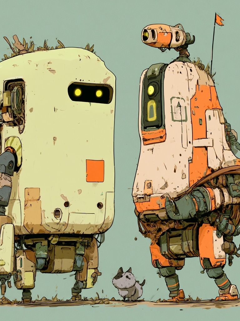 Retro Robots Illustration Print. poster detail