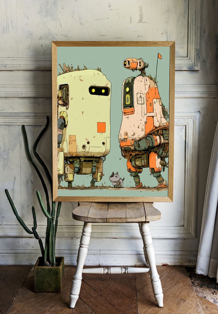 Retro Robots Illustration Print. — room view 1