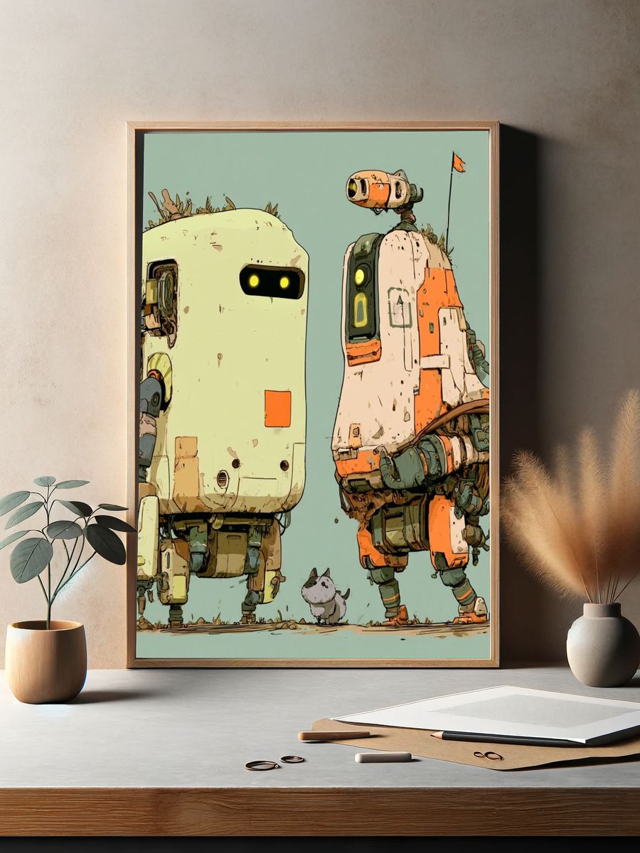 Retro Robots Illustration Print. — room view 2