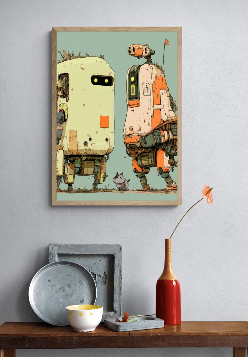 Retro Robots Illustration Print. — room view 3
