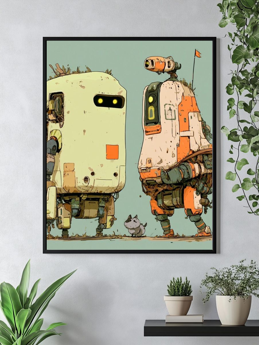 Retro Robots Illustration Print. — room view 4