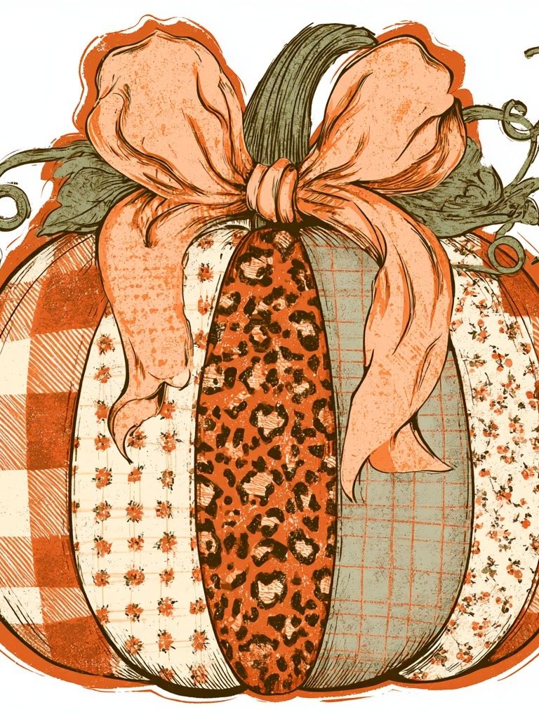 Patchwork Pumpkin Vintage Print. poster detail