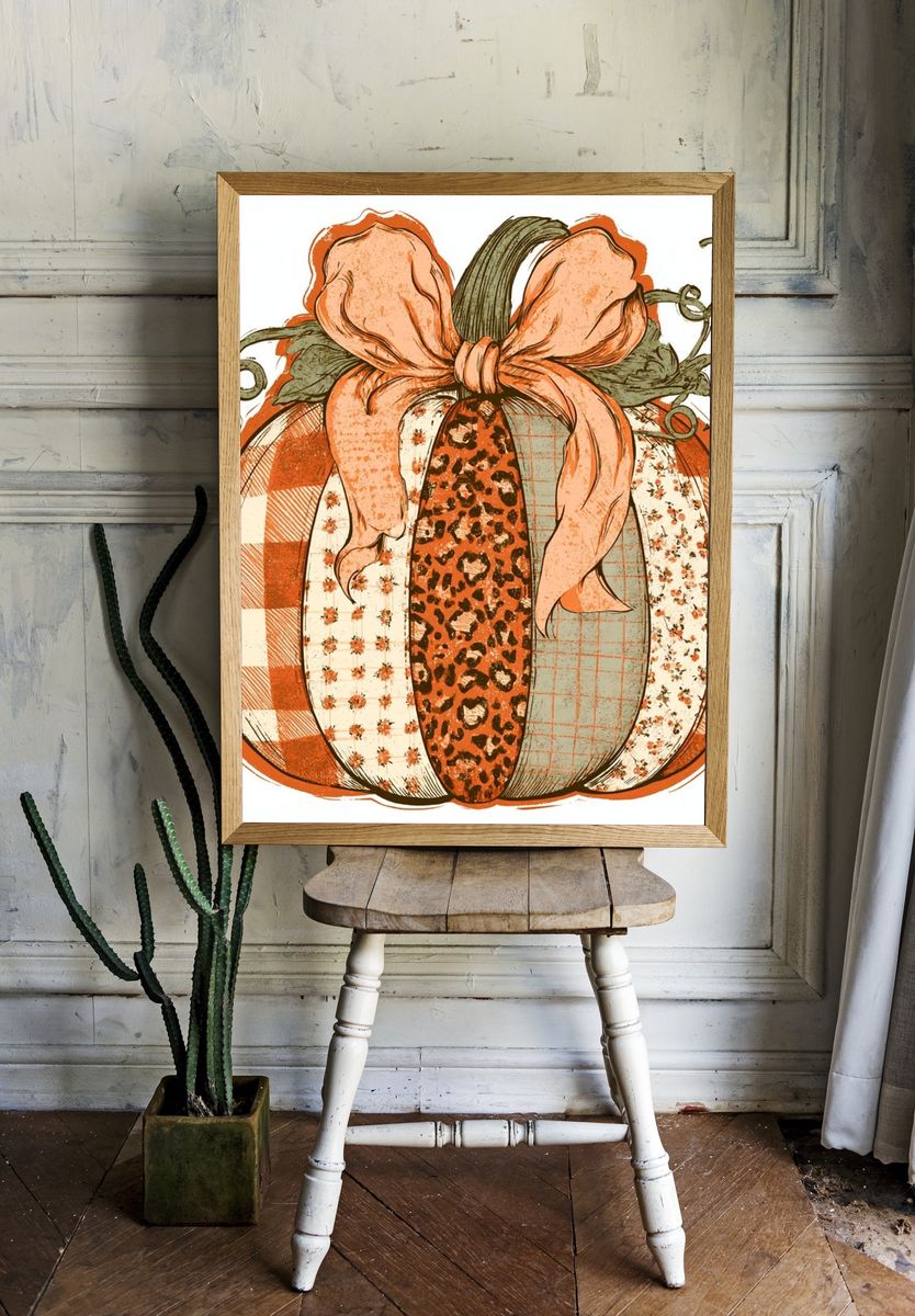 Patchwork Pumpkin Vintage Print. — room view 1