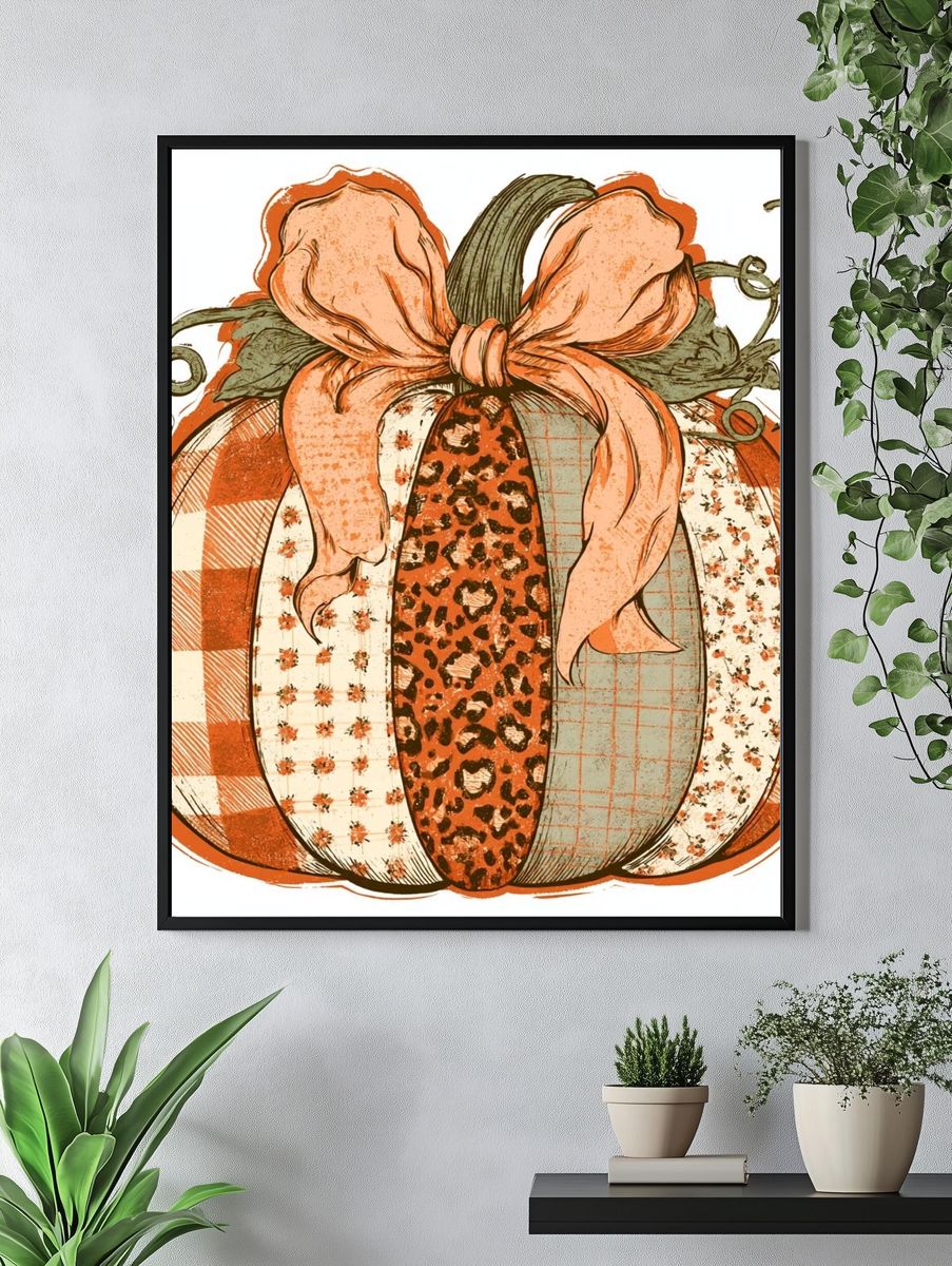 Patchwork Pumpkin Vintage Print. — room view 4