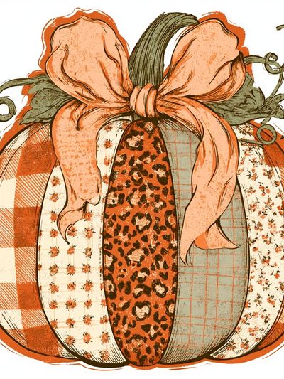 Patchwork Pumpkin Vintage Print.