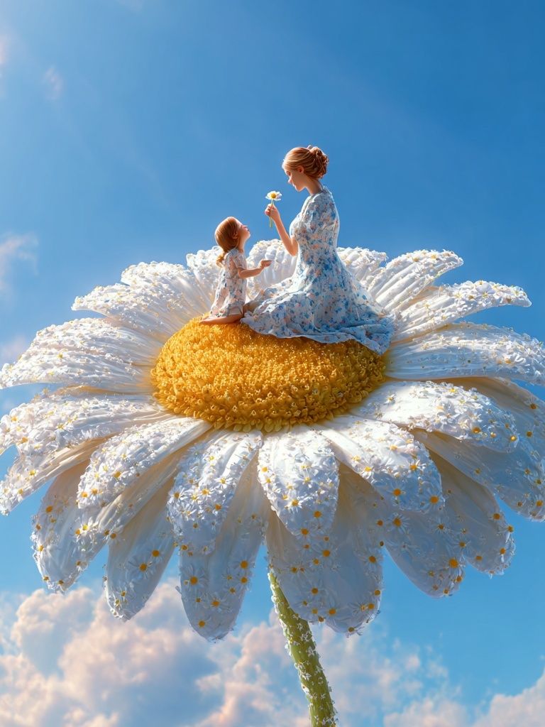 Dreamy Daisy Mother and Child Print. poster — illustration art