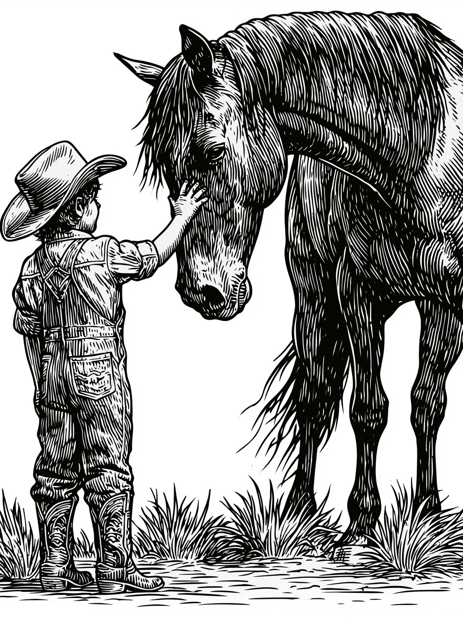 Cowboy and Horse Line Art Poster. poster detail