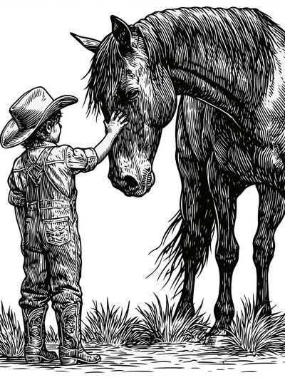 Cowboy and Horse Line Art Poster. poster