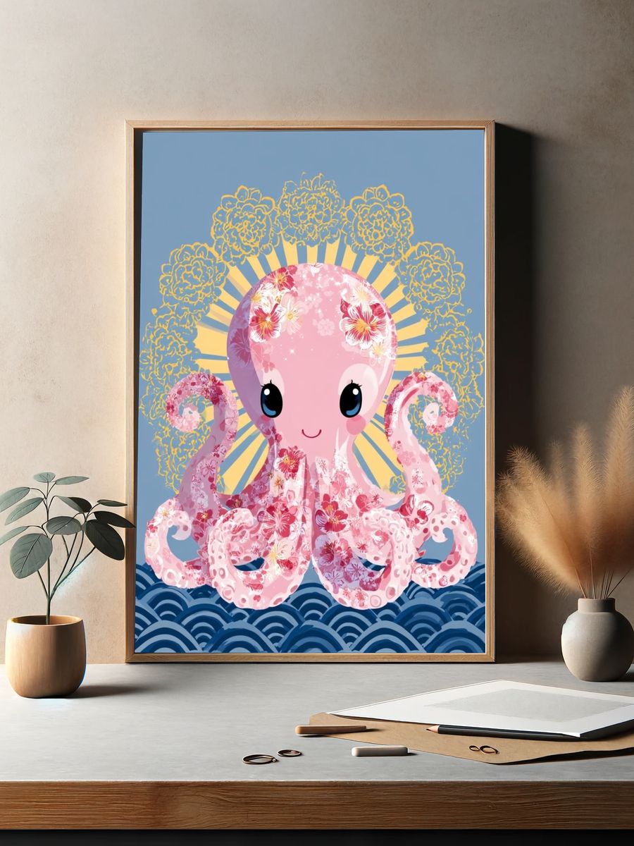 Floral Octopus Kawaii Print. — room view 2