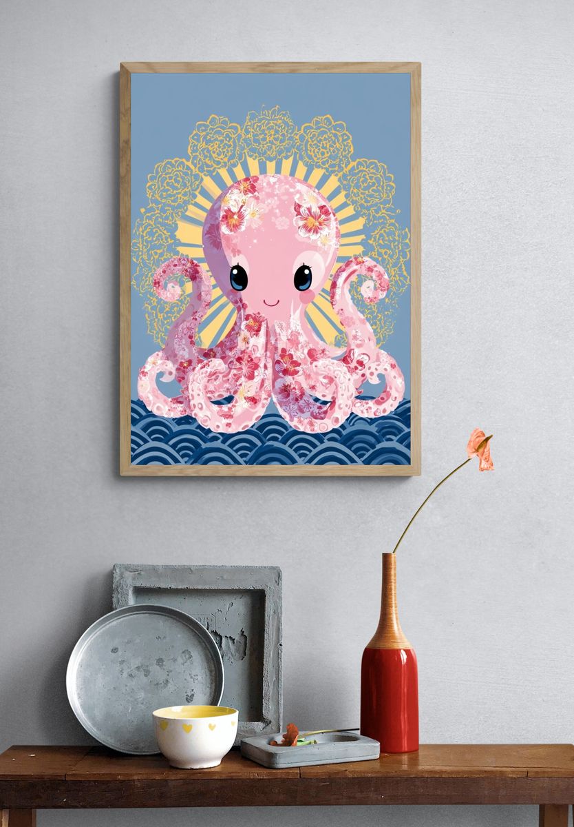 Floral Octopus Kawaii Print. — room view 3