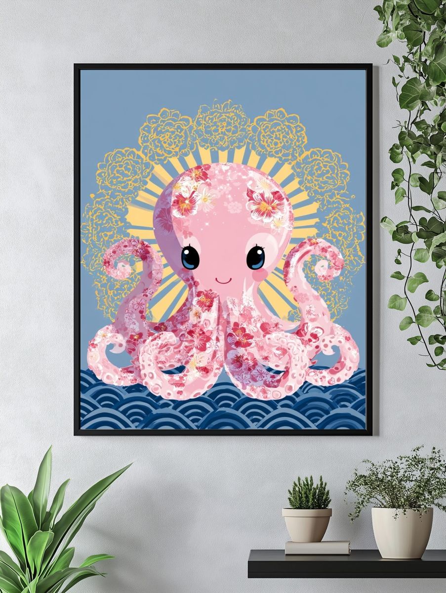 Floral Octopus Kawaii Print. — room view 4