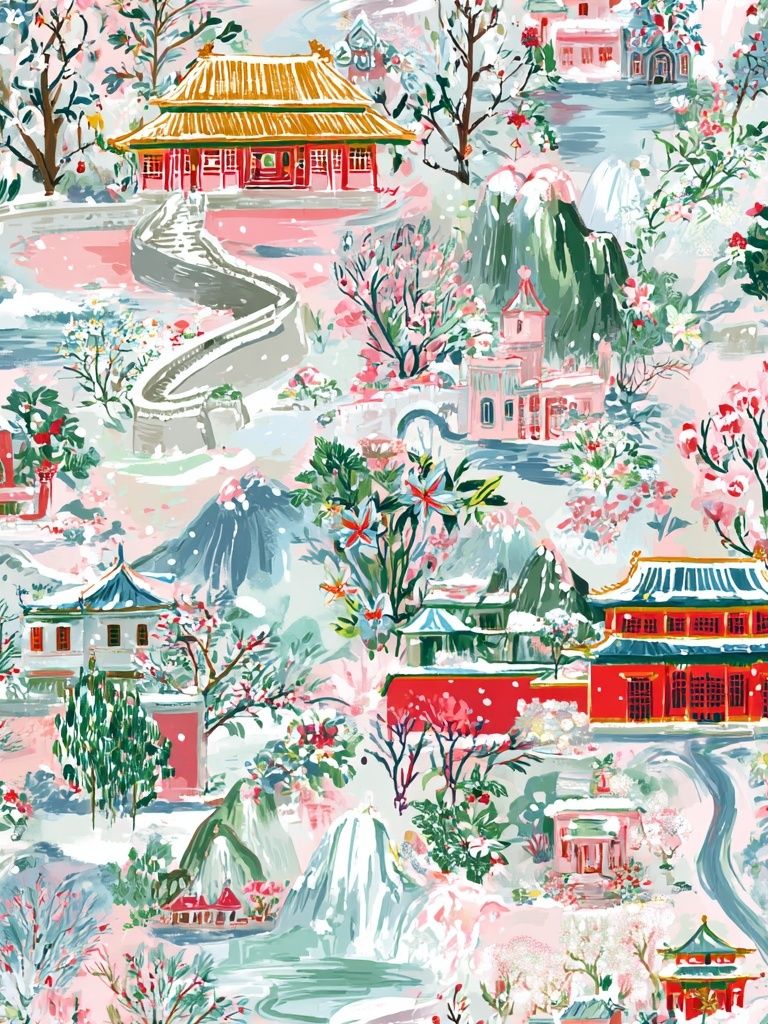 Chinese Garden Dreamscape Illustration Poster. poster detail