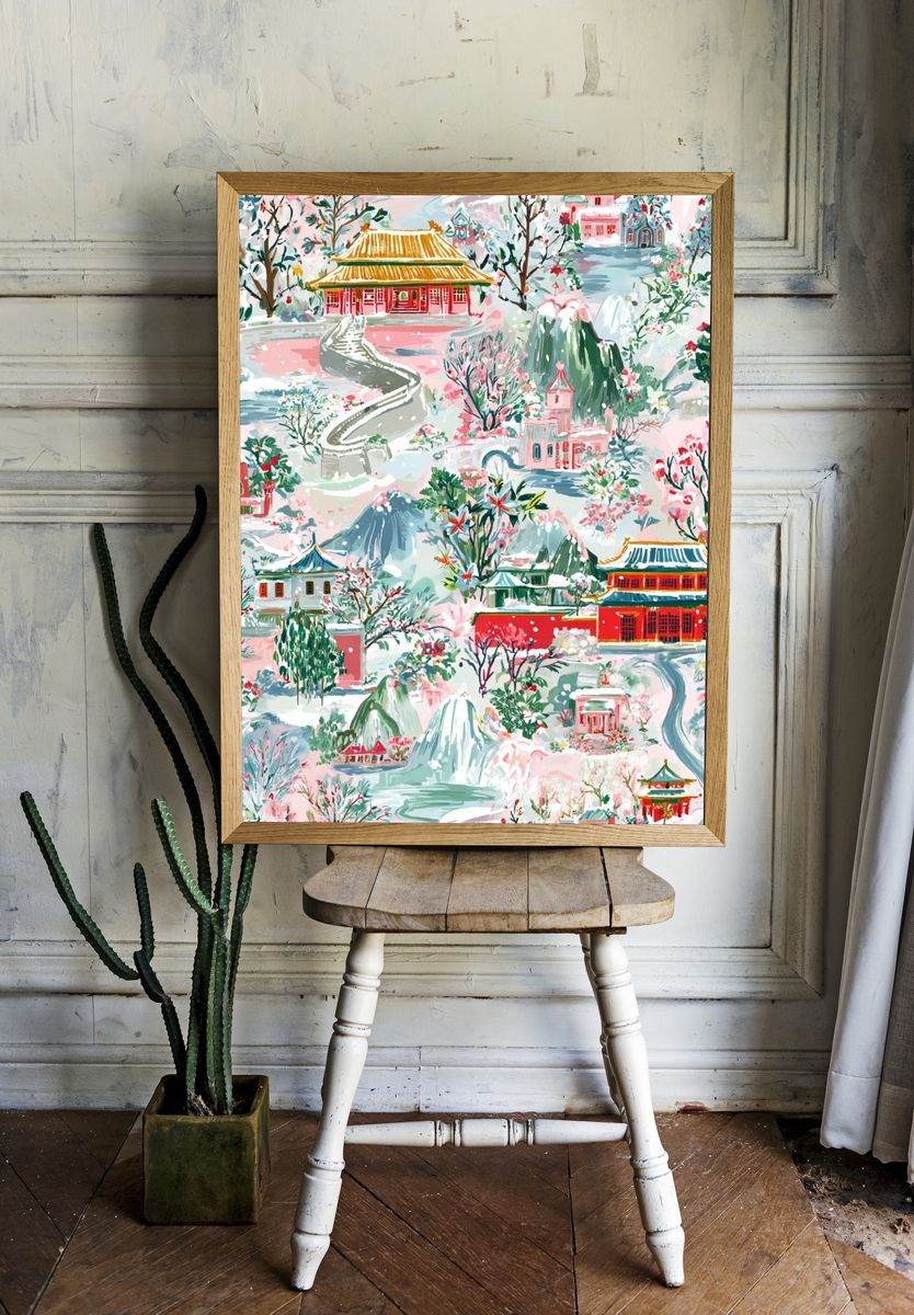 Chinese Garden Dreamscape Illustration Poster. room preview