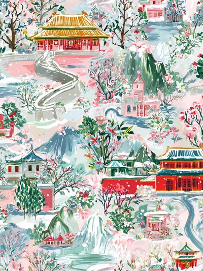 Chinese Garden Dreamscape Illustration Poster. poster