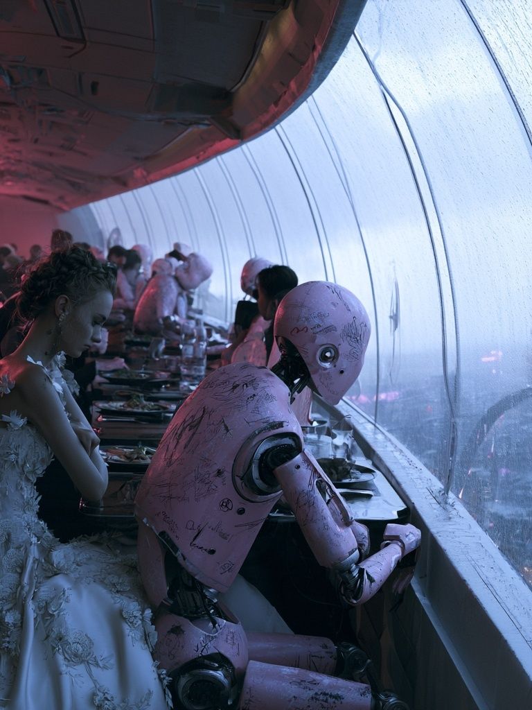 Cyberpunk Dinner Scene Poster. poster detail