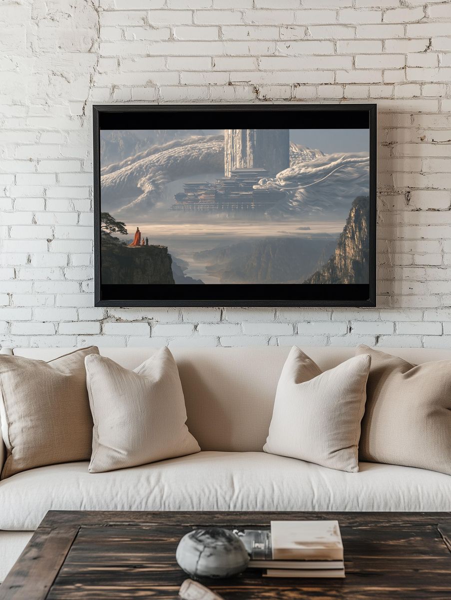 Celestial Mountain Temple Illustration Print. — room view 1