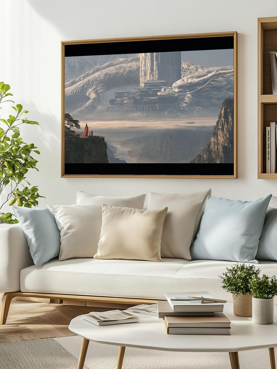 Celestial Mountain Temple Illustration Print. — room view 2