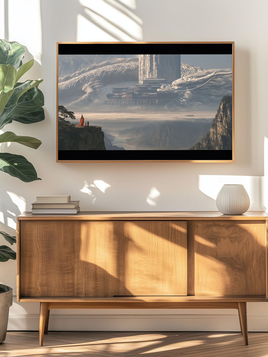 Celestial Mountain Temple Illustration Print. — room view 3