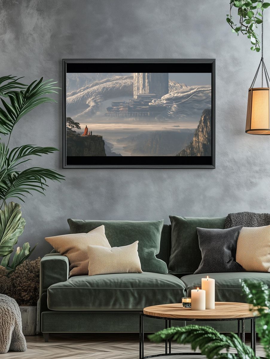 Celestial Mountain Temple Illustration Print. — room view 4