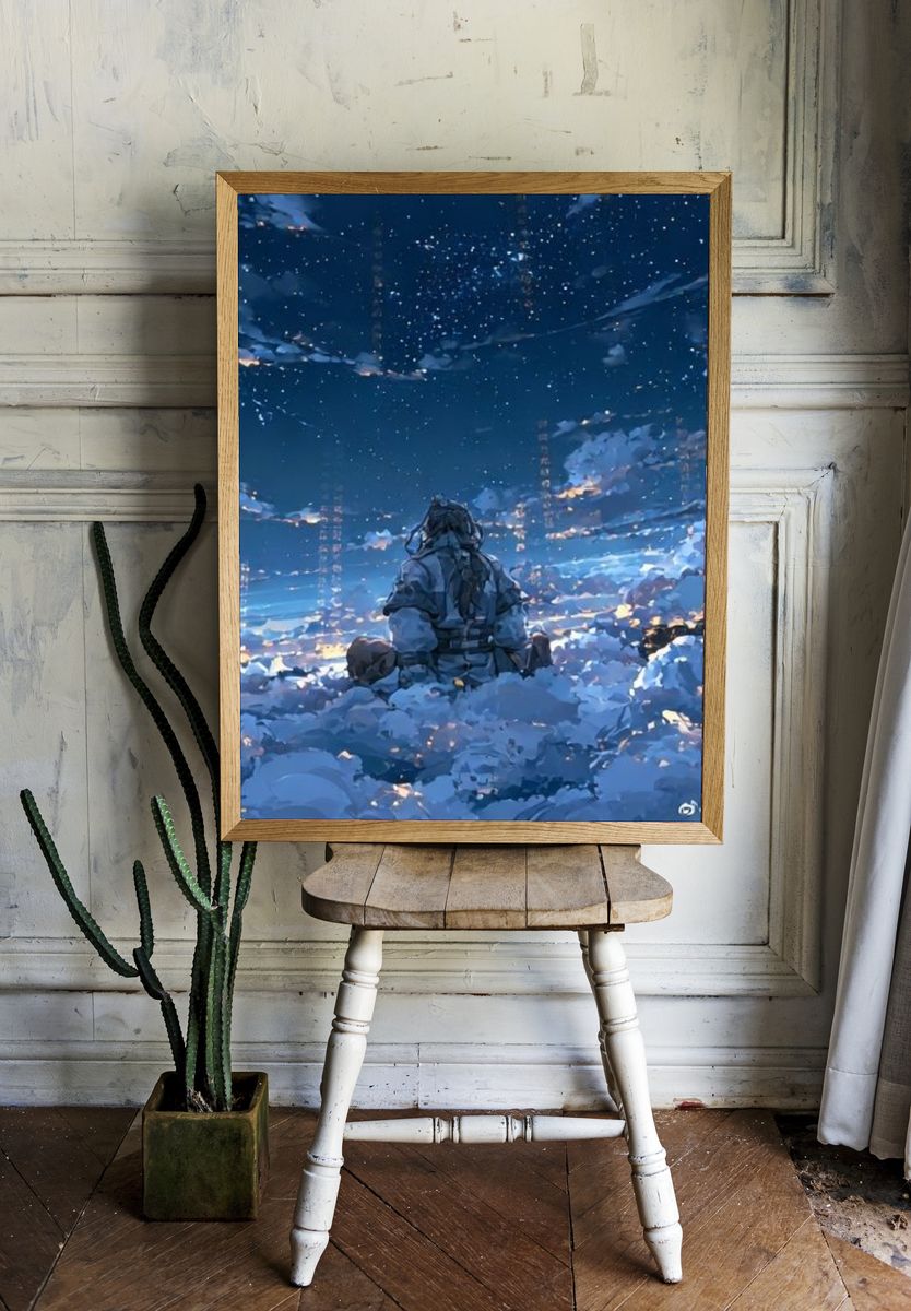Stargazing Figure Digital Art Poster. room preview