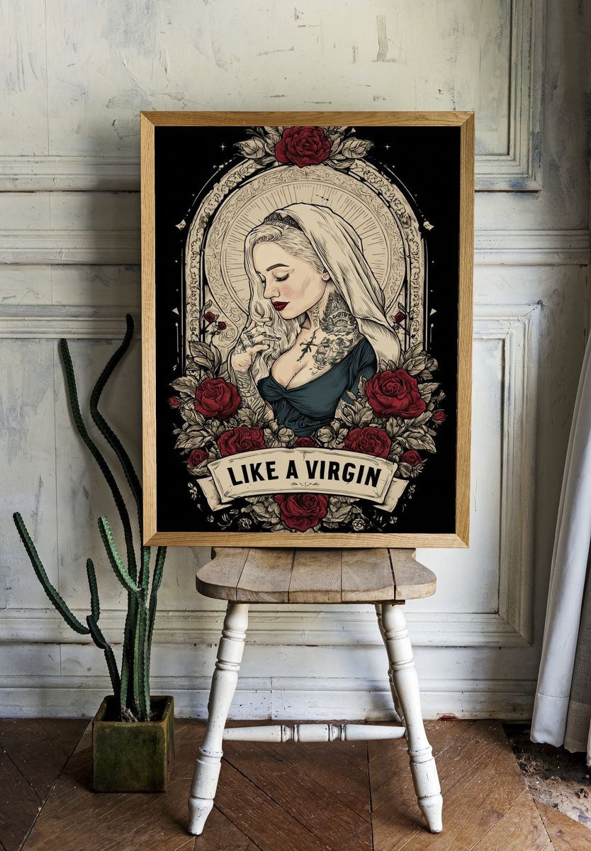 Like a Virgin Tattoo Illustration Poster. room preview