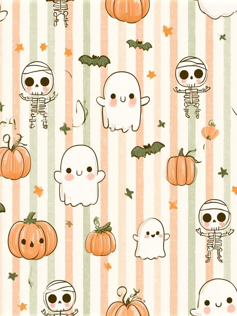 Halloween Ghosts and Pumpkins Print. poster — illustration art