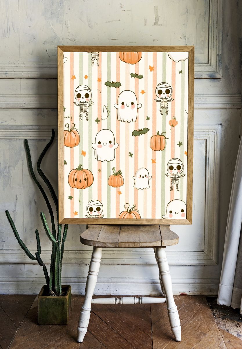 Halloween Ghosts and Pumpkins Print. room preview